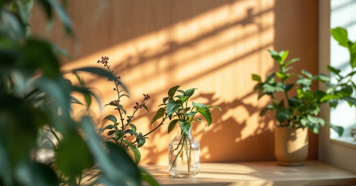 Plantes pour intérieur disposées dans un salon moderne baigné de lumière naturelle